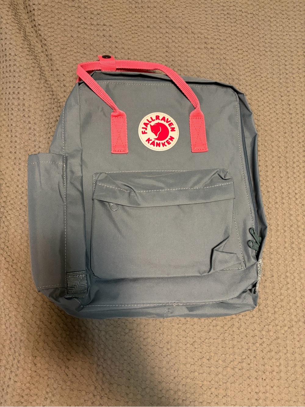 Fjallraven Kanken Backpack - Gray with Pink Handles and Organizer Insert